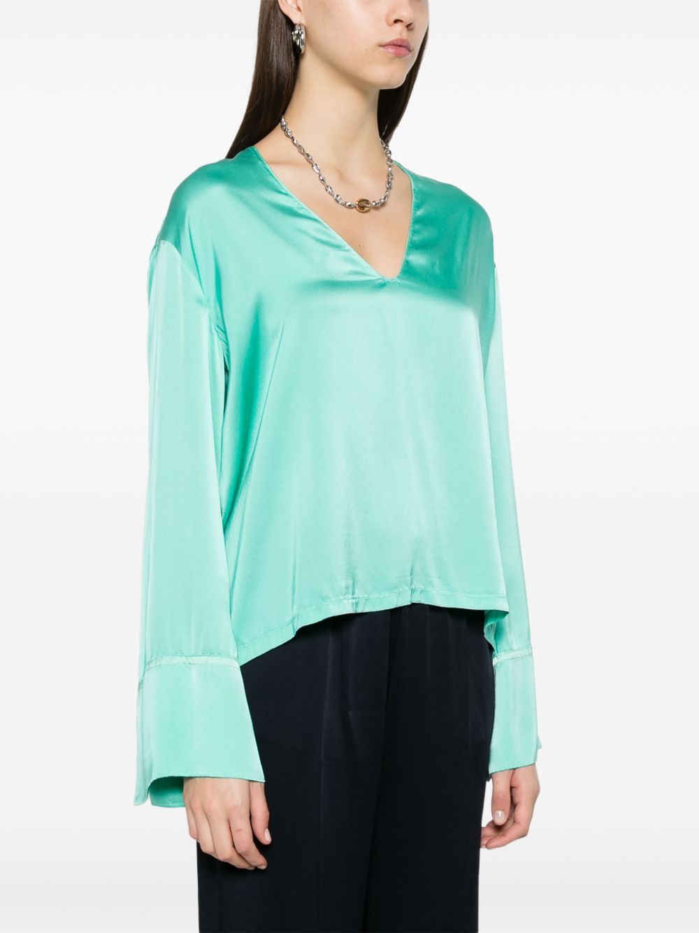 Forte Forte Turquoise Silk V-neck Top