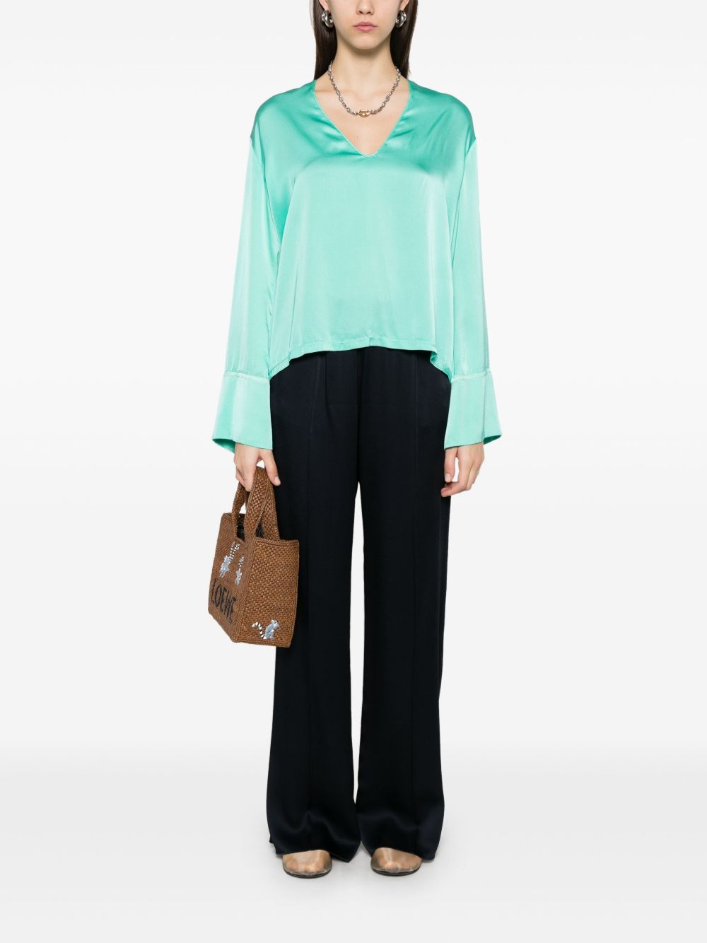 Forte Forte Turquoise Silk V-neck Top