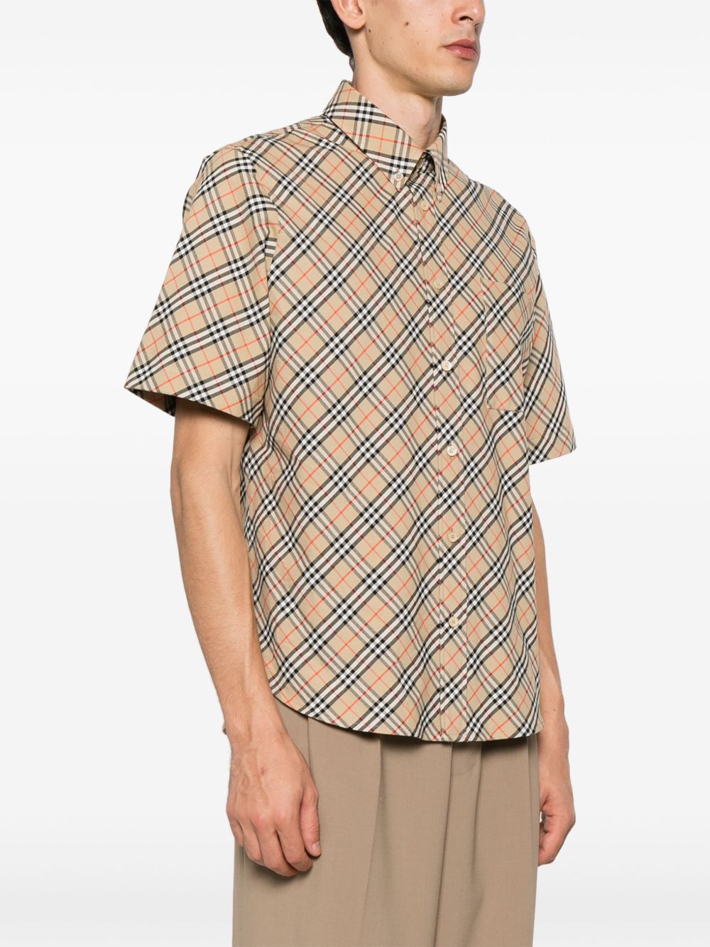 Burberry Beige Check Short Sleeved Shirt