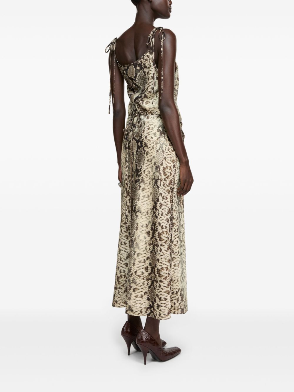 Acne Studios Satin Python Print Midi Dress Brown