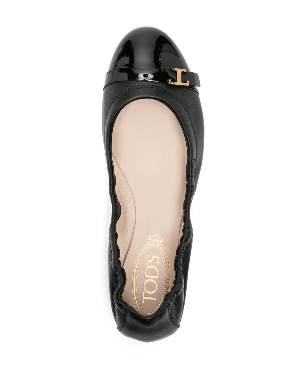 Tod's Black Leather T-timeless Ballet Flats