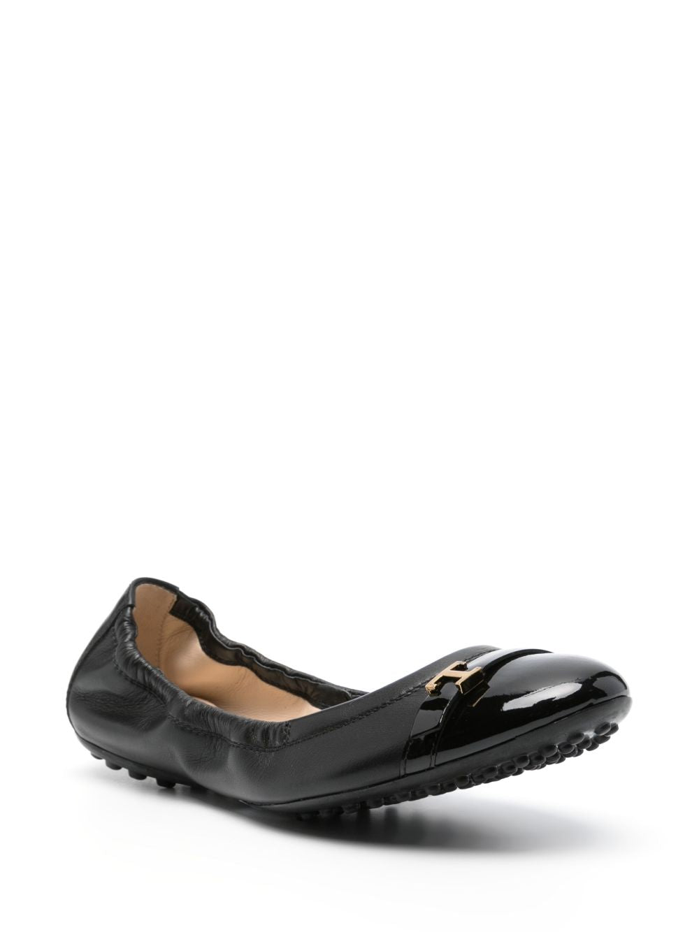 Tod's Black Leather T-timeless Ballet Flats