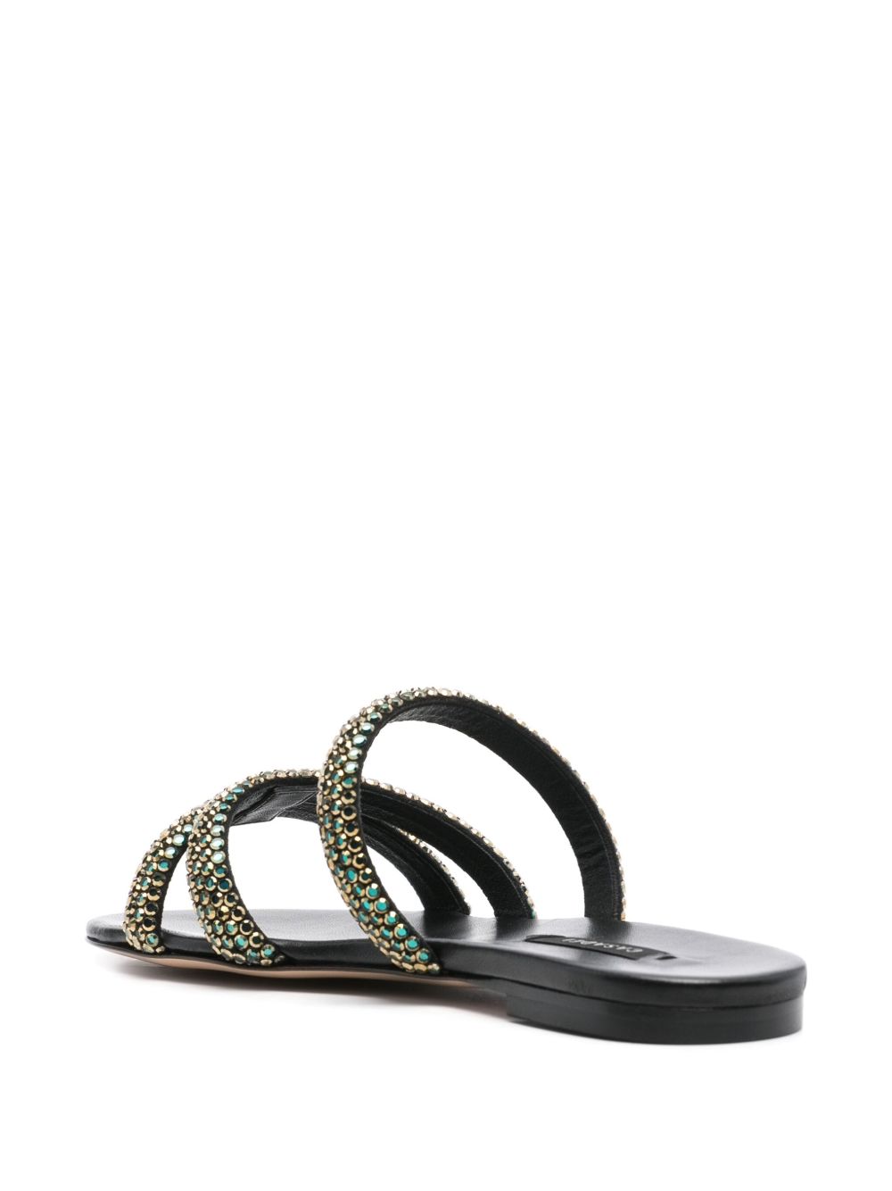 Casadei Black Leather Slides With Reflective Crystals