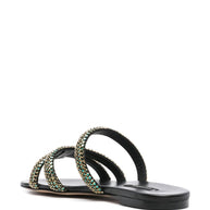 Casadei Black Leather Slides With Reflective Crystals