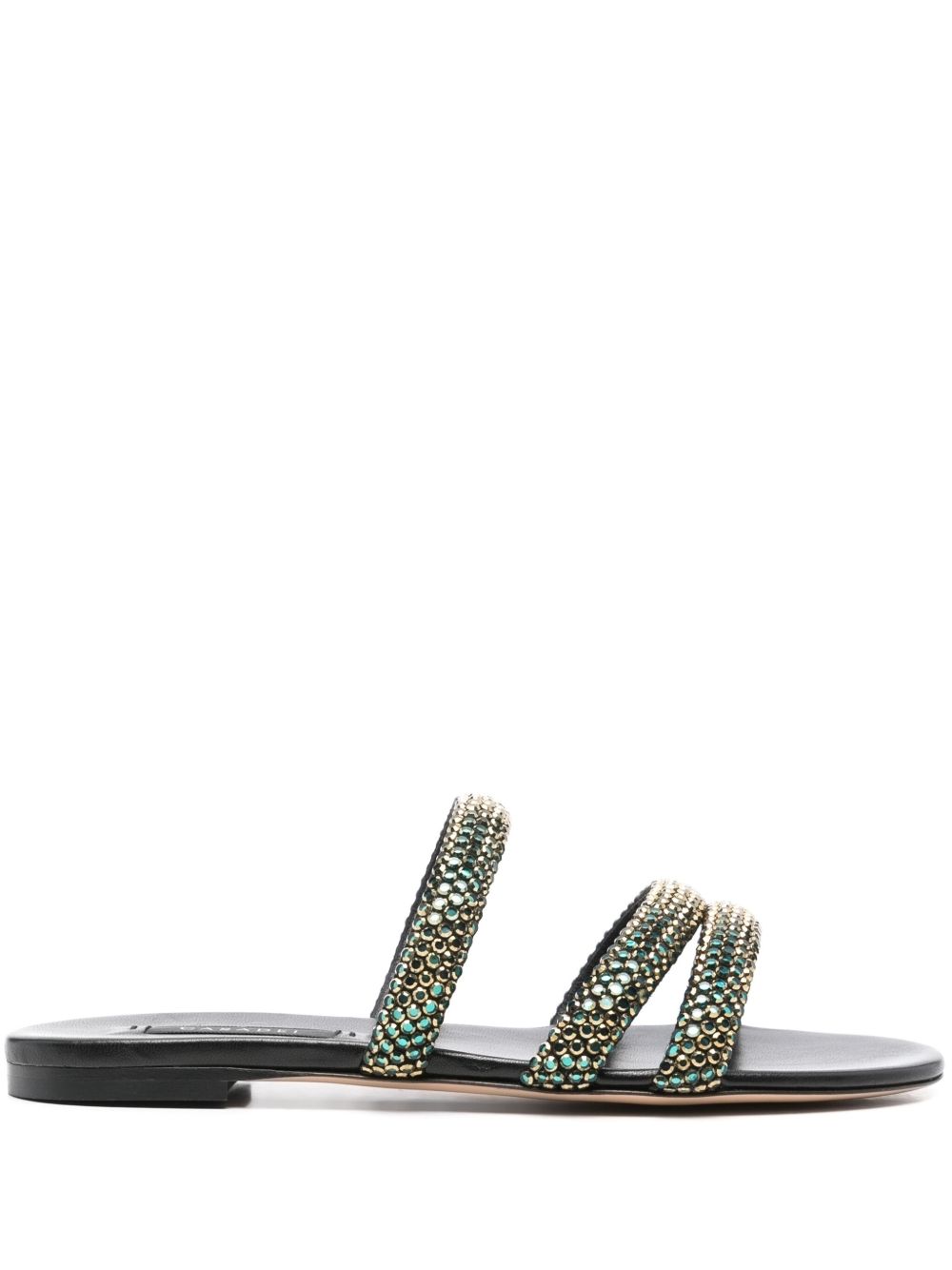 Casadei Black Leather Slides With Reflective Crystals