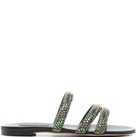 Casadei Black Leather Slides With Reflective Crystals