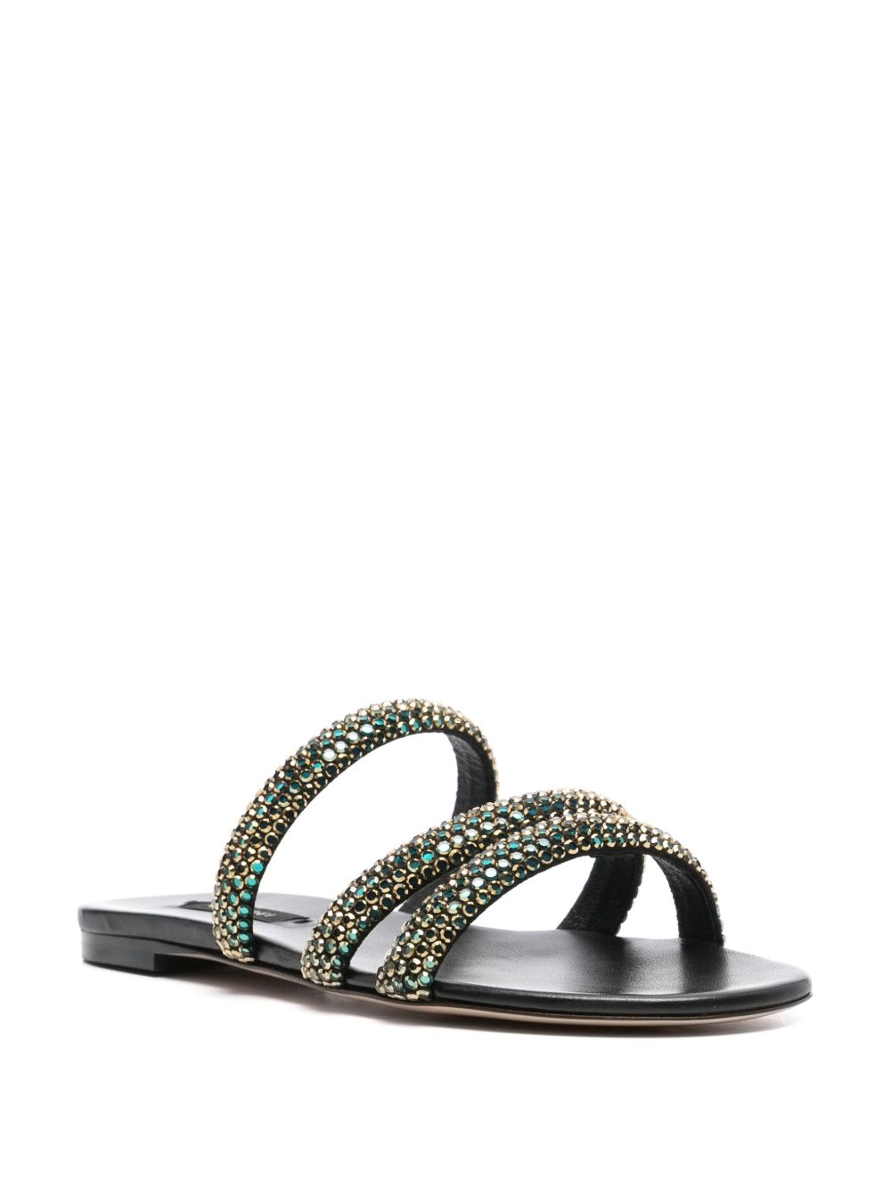 Casadei Black Leather Slides With Reflective Crystals