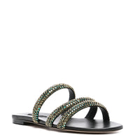 Casadei Black Leather Slides With Reflective Crystals