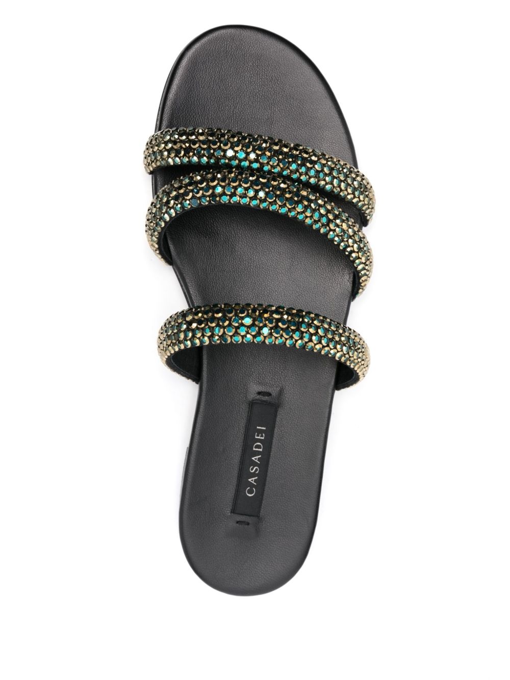 Casadei Black Leather Slides With Reflective Crystals