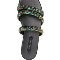 Casadei Black Leather Slides With Reflective Crystals