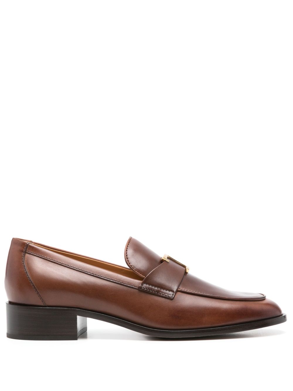 Tod's Leather Stacked Heel Loafers Brown