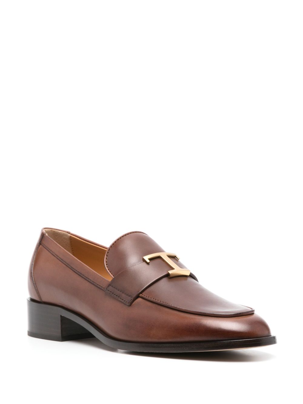 Tod's Leather Stacked Heel Loafers Brown