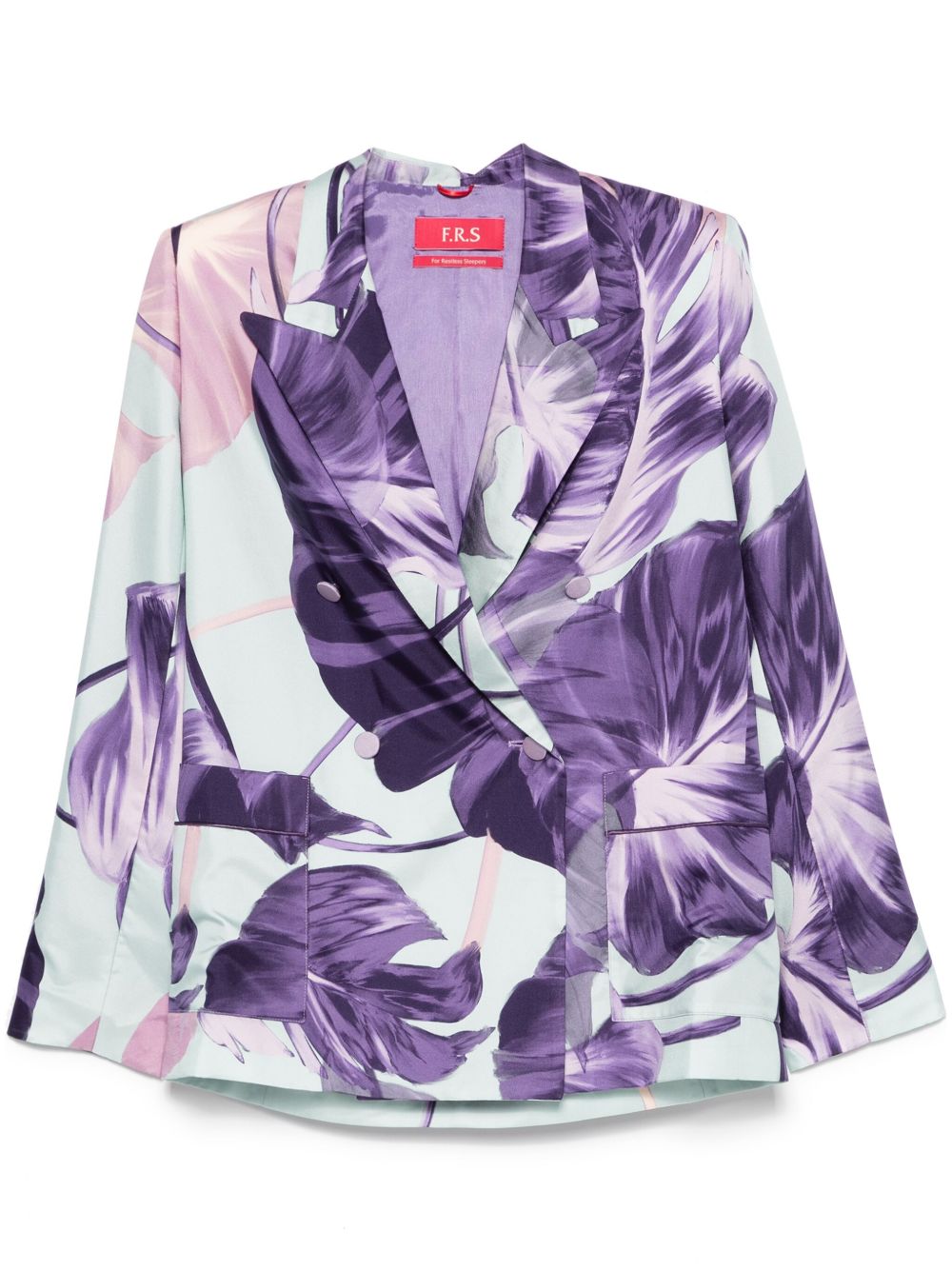 F.R.S . Printed Silk Double-breasted Jacket - Purple