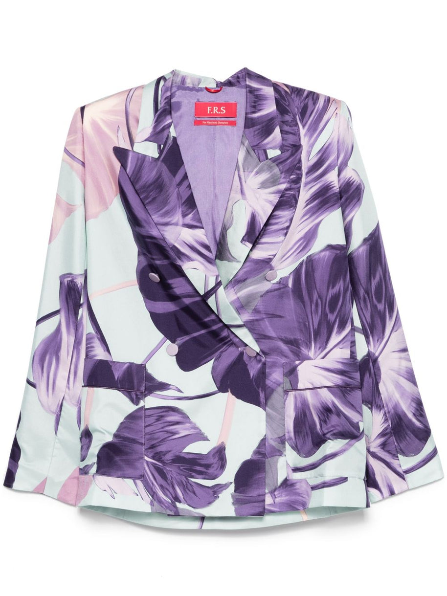 F.R.S . Printed Silk Double-breasted Jacket - Purple