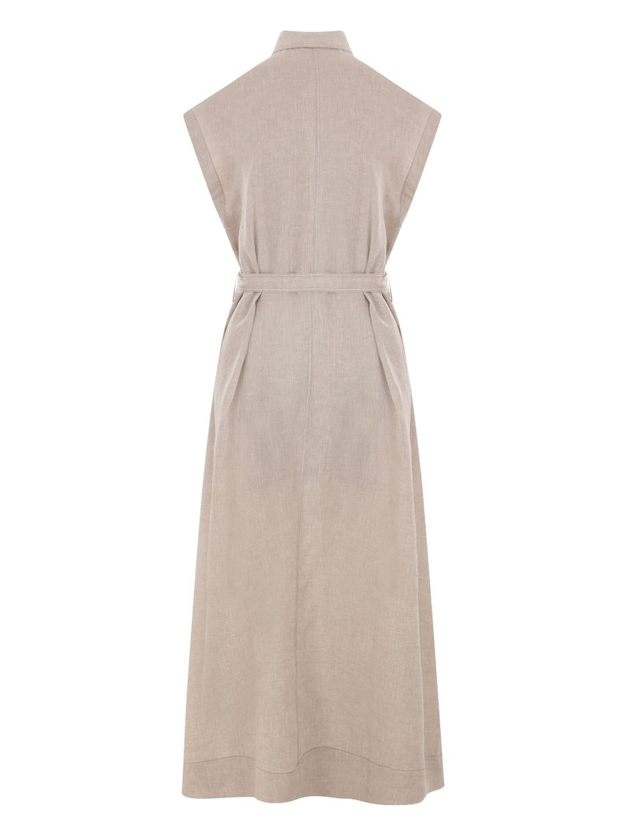 Brunello Cucinelli Linen Midi Dress Beige With Belt