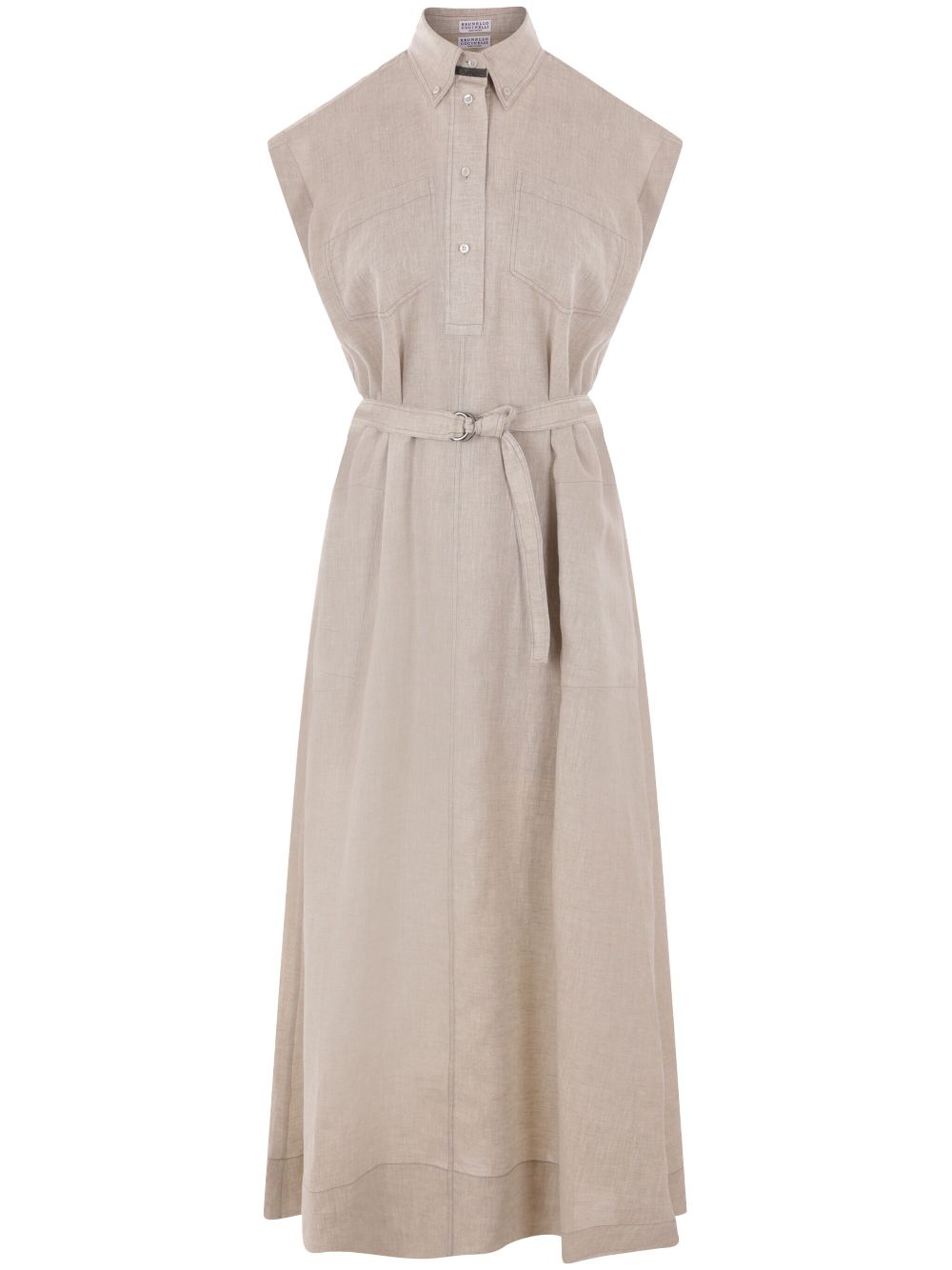 Brunello Cucinelli Linen Midi Dress Beige With Belt