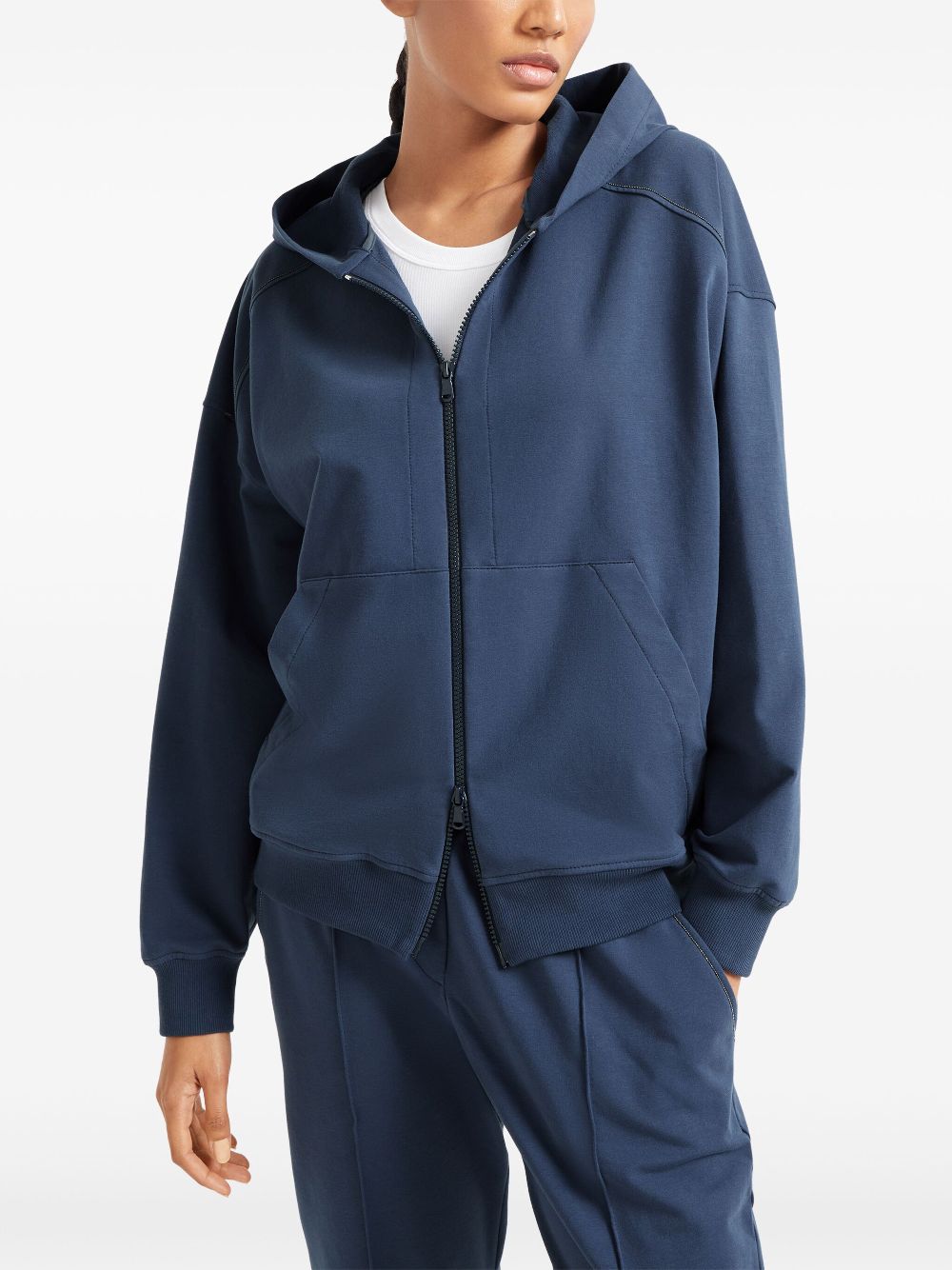 Brunello Cucinelli Blue Full Zip Hooded Sweatshirt