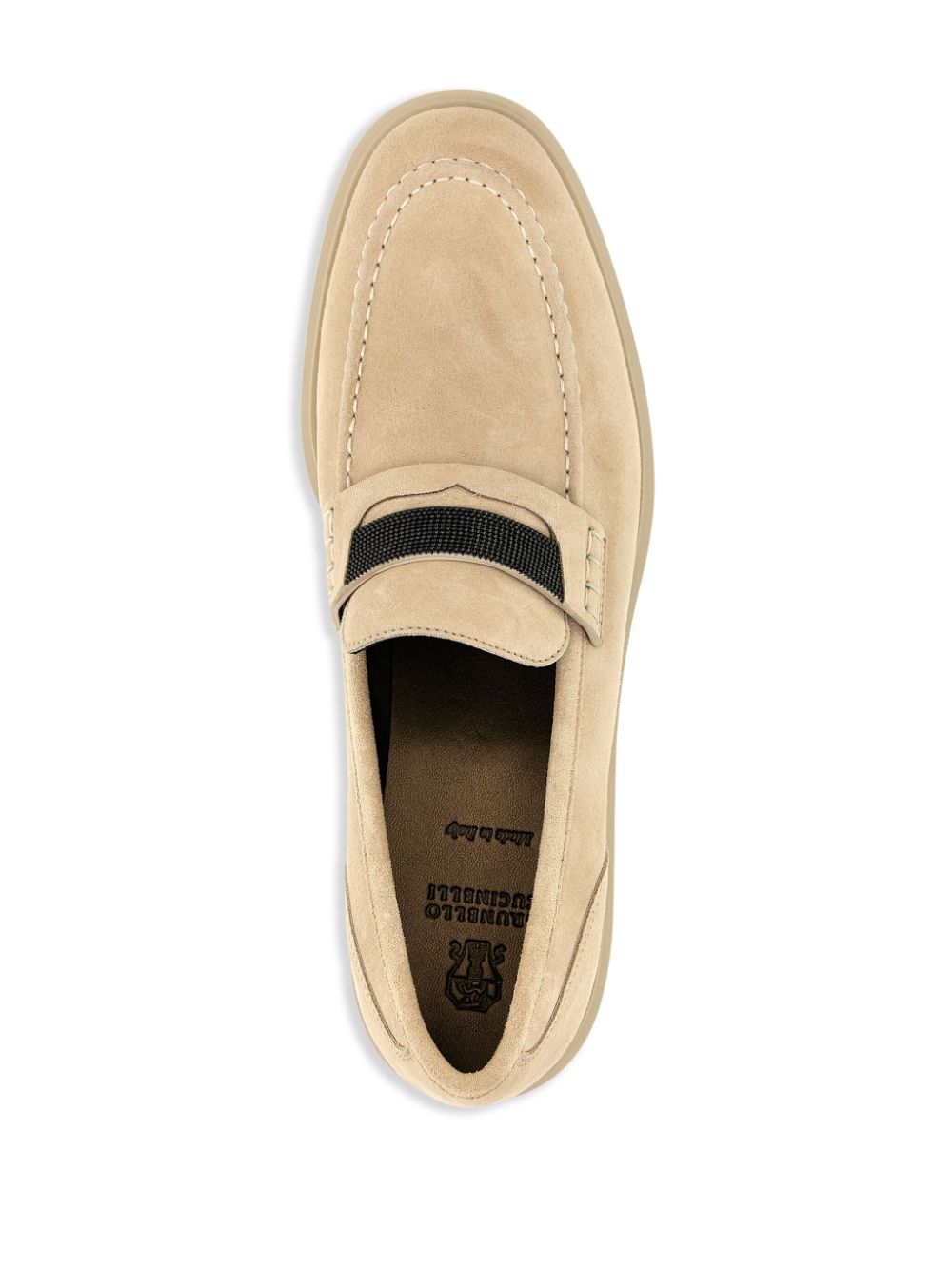 Brunello Cucinelli Suede Loafers Beige With Monili Detail