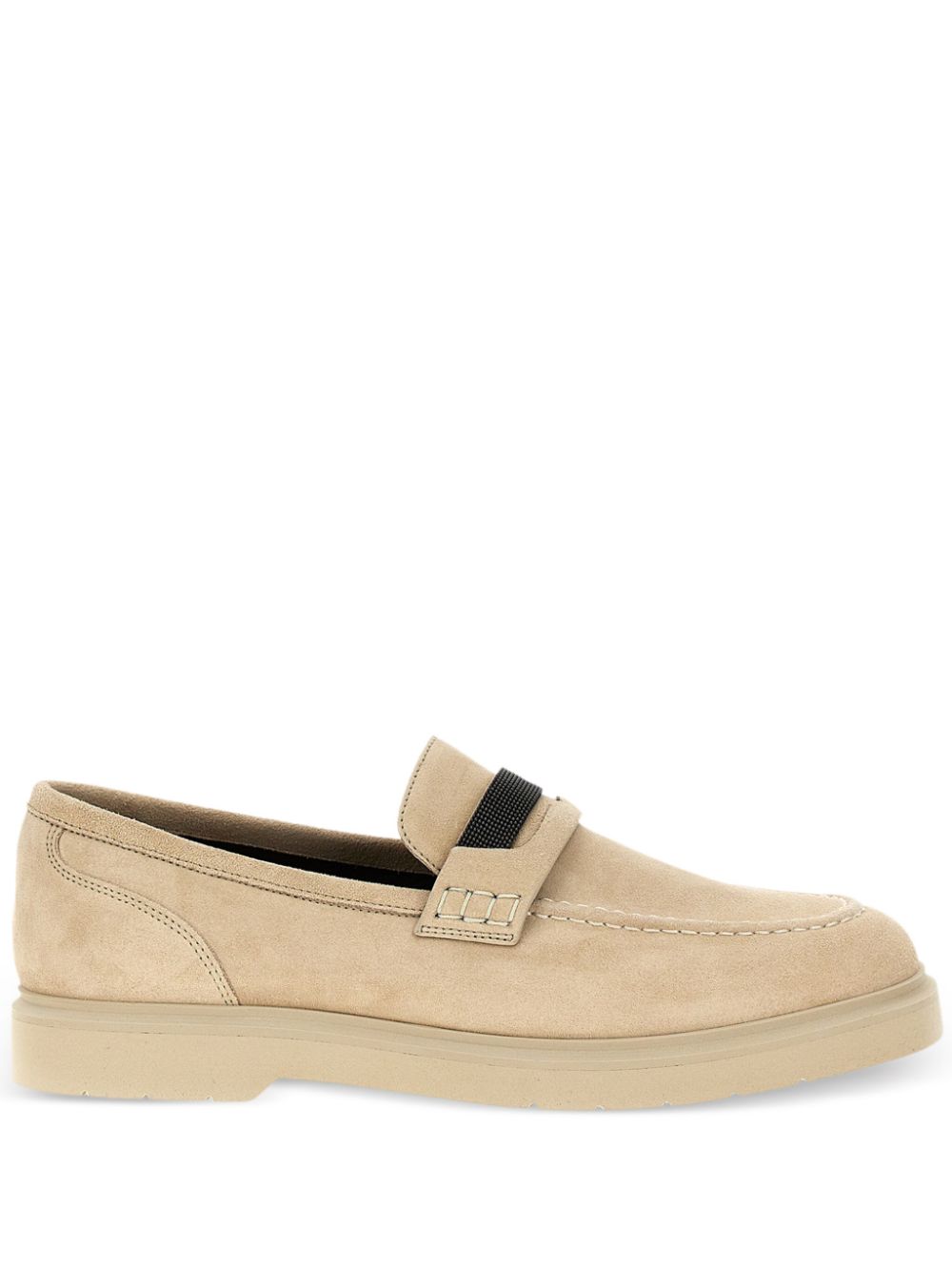 Brunello Cucinelli Suede Loafers Beige With Monili Detail