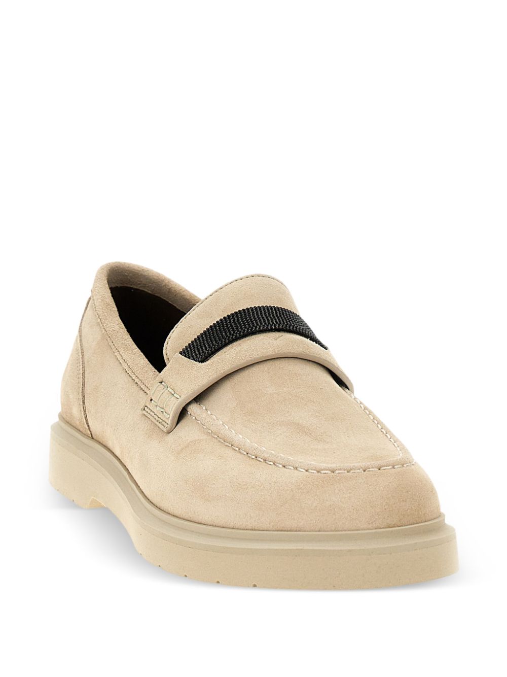 Brunello Cucinelli Suede Loafers Beige With Monili Detail