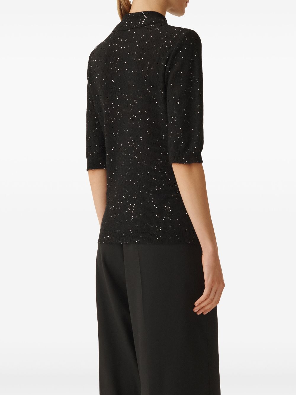 Fabiana Filippi Black Soft Wool Sweater With Polo Collar And Sequin Detail