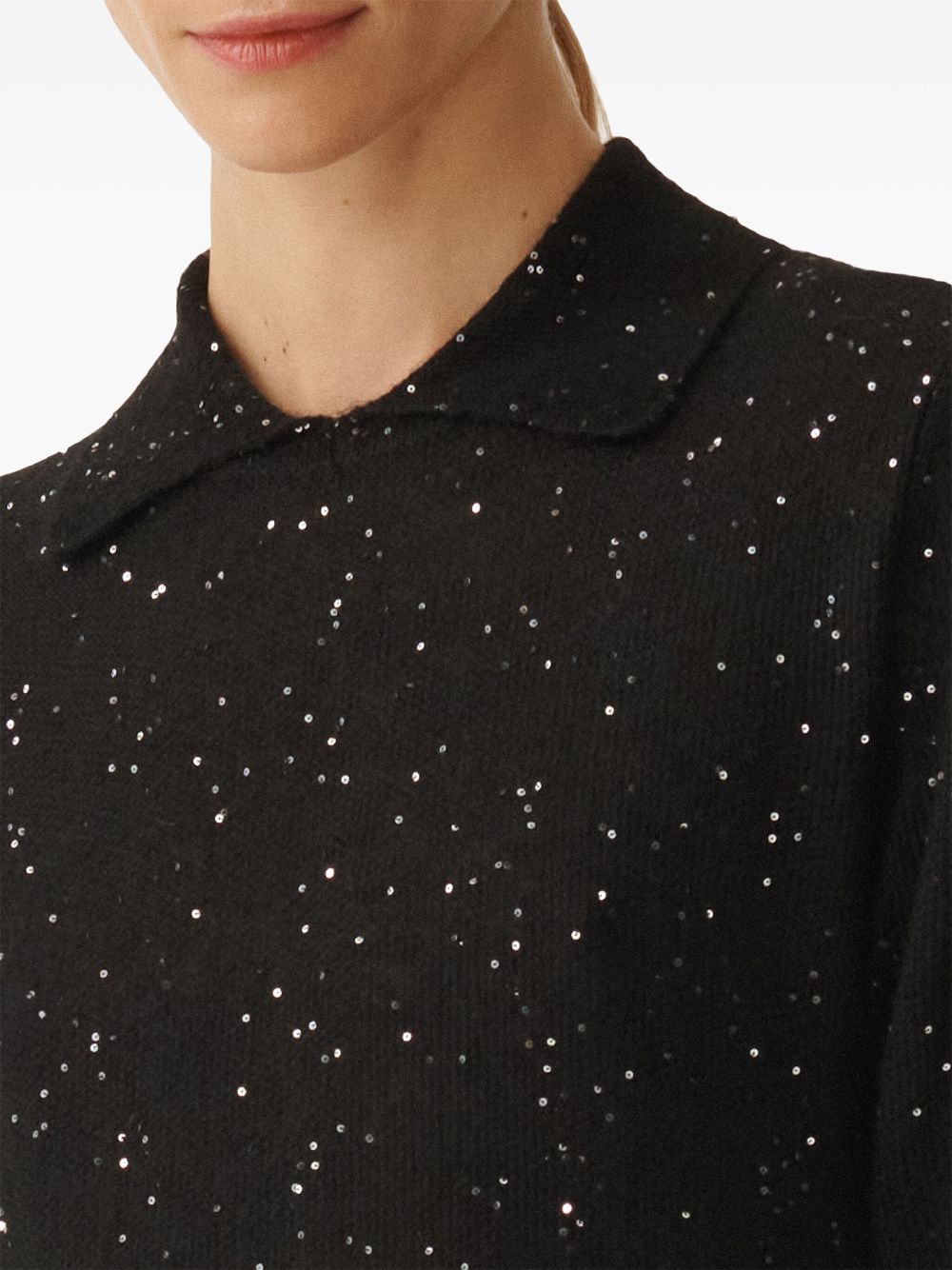 Fabiana Filippi Black Soft Wool Sweater With Polo Collar And Sequin Detail