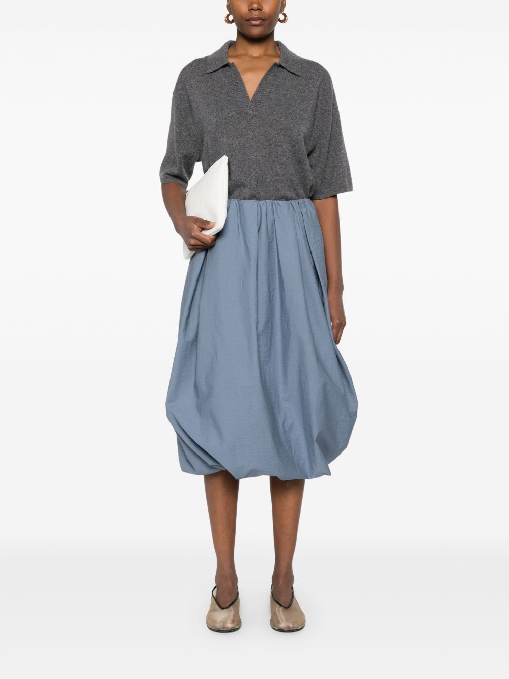 Brunello Cucinelli Cotton Bubble Hem Skirt Blue