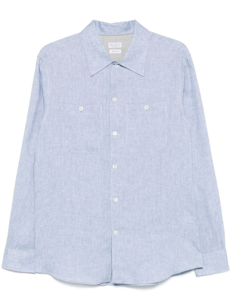 Brunello Cucinelli Linen Shirt In Clear Blue