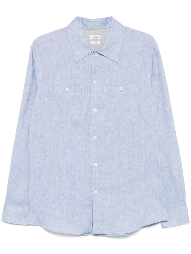 Brunello Cucinelli Linen Shirt In Clear Blue