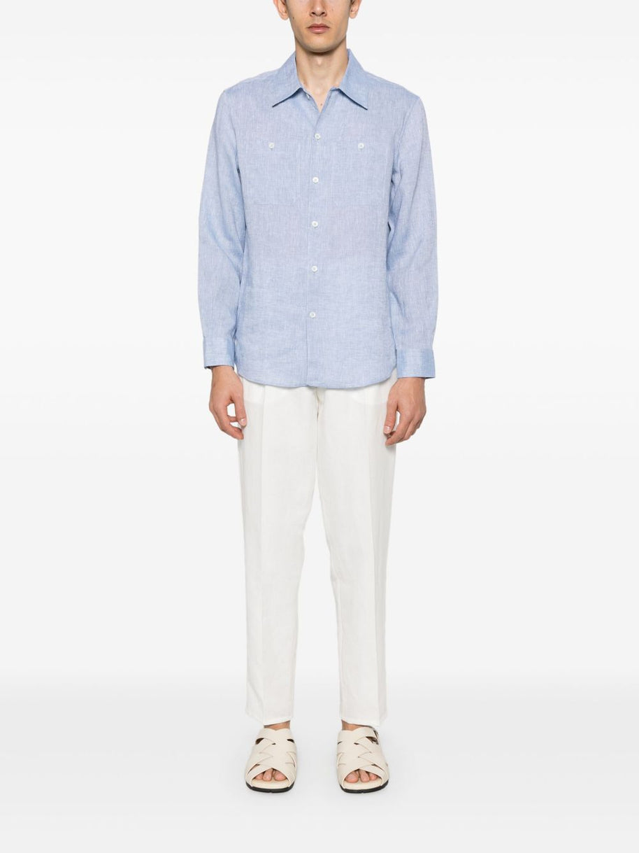 Brunello Cucinelli Linen Shirt In Clear Blue