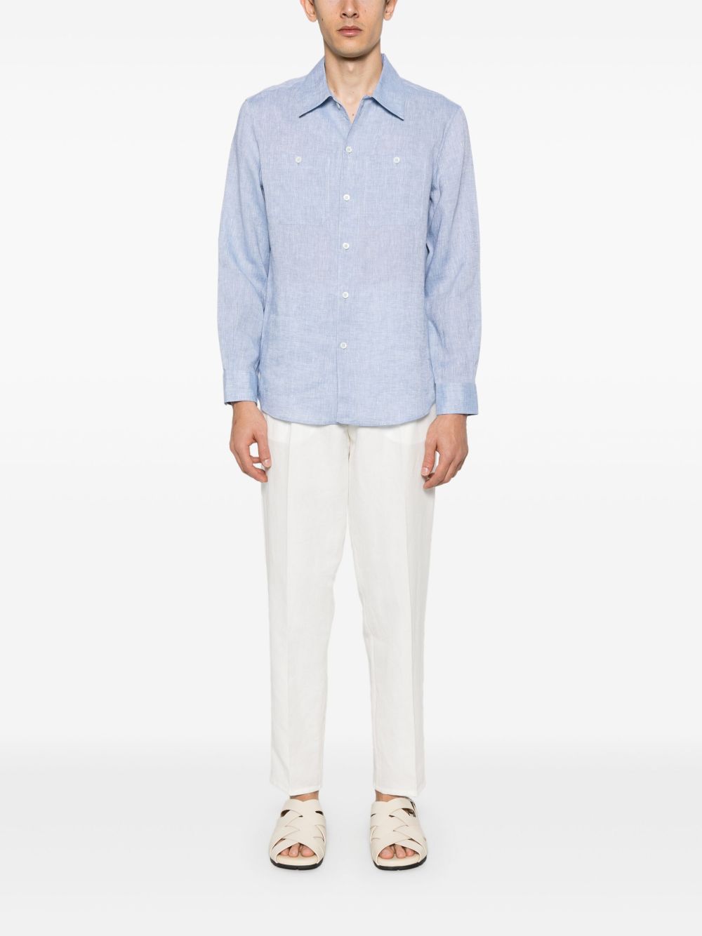Brunello Cucinelli Linen Shirt In Clear Blue