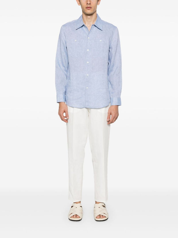 Brunello Cucinelli Linen Shirt In Clear Blue
