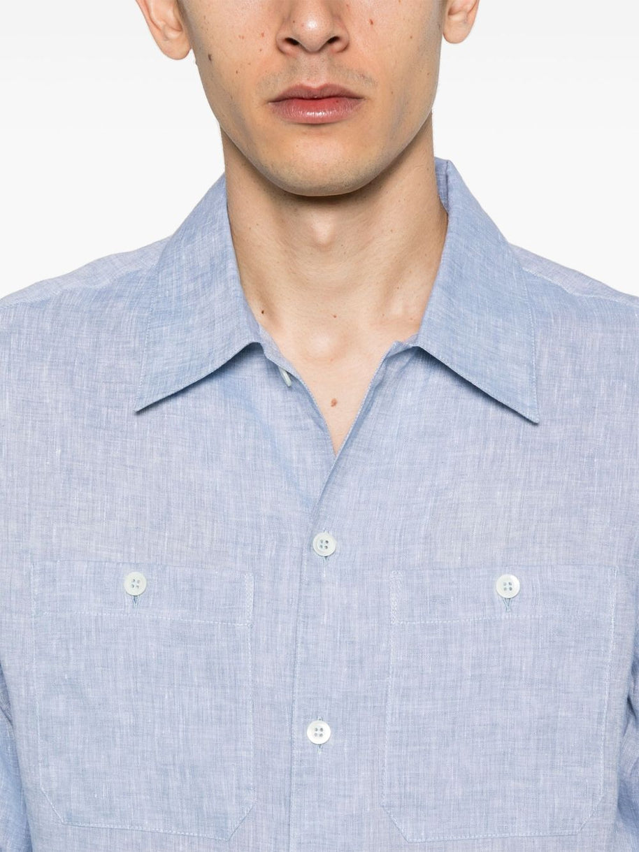 Brunello Cucinelli Linen Shirt In Clear Blue