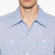 Brunello Cucinelli Linen Shirt In Clear Blue