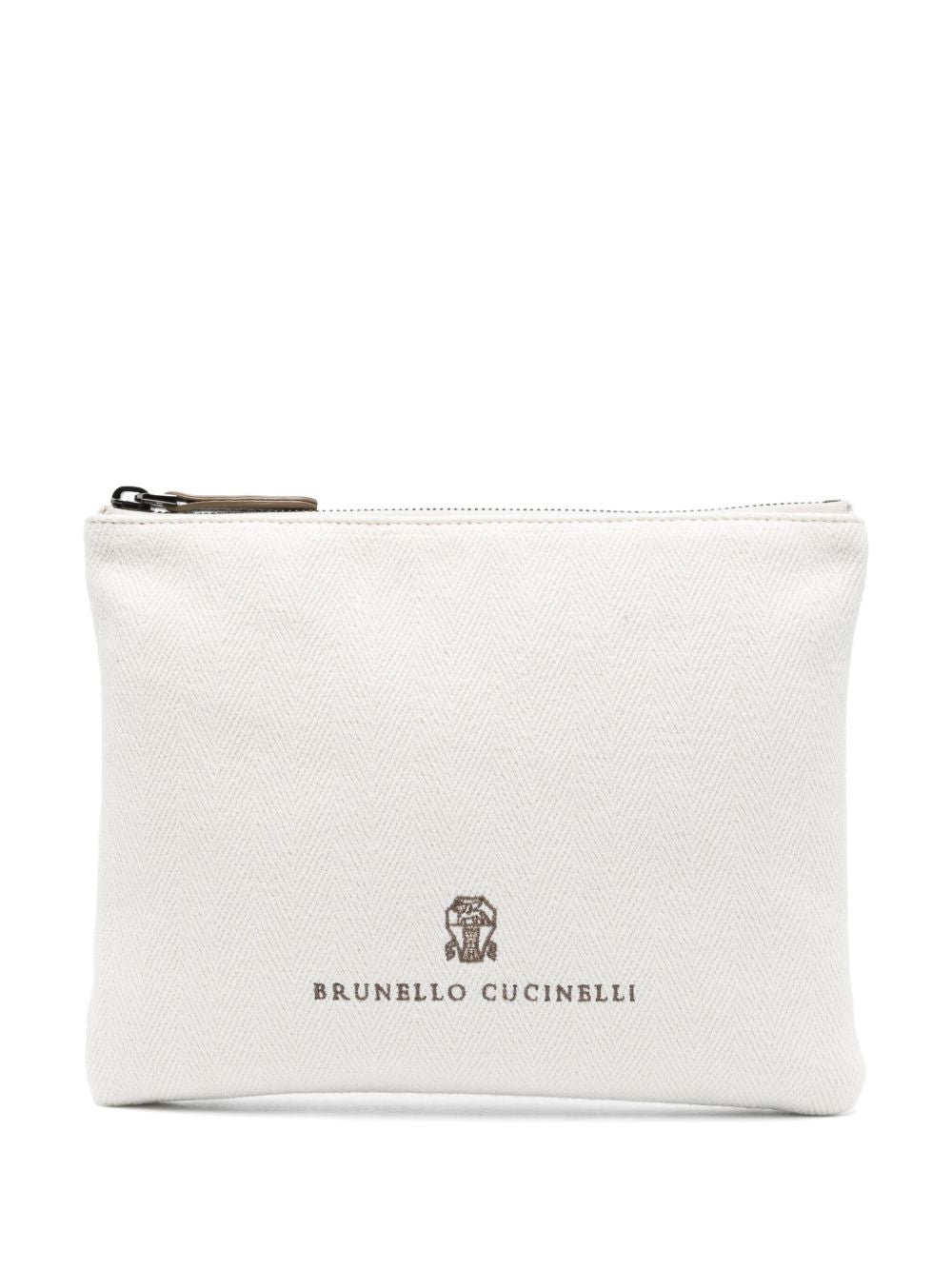 Brunello Cucinelli Cotton Top Zip Wallet White