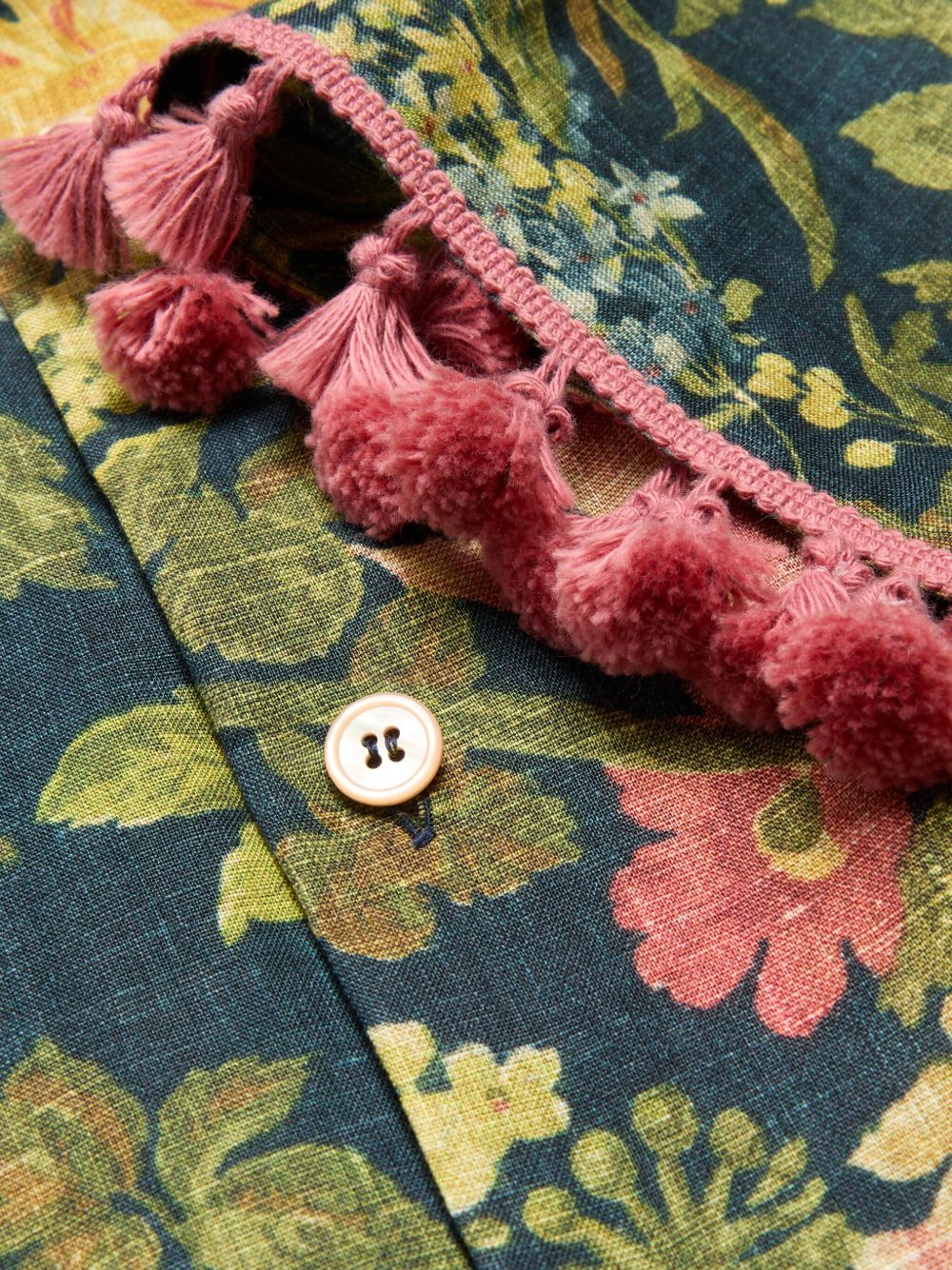 Valentino Linen Bowling Shirt With Apres L'hiver Print