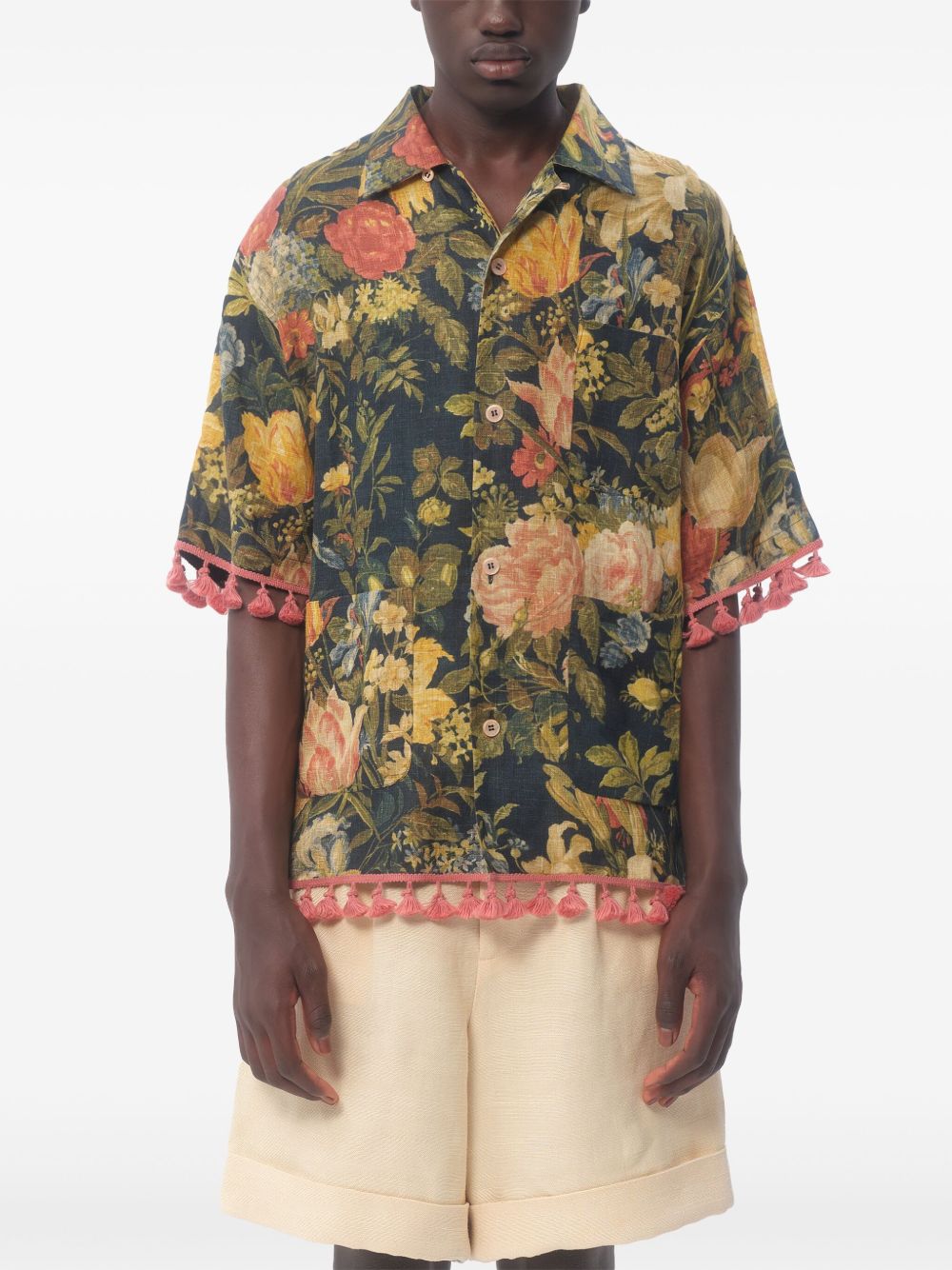 Valentino Linen Bowling Shirt With Apres L'hiver Print