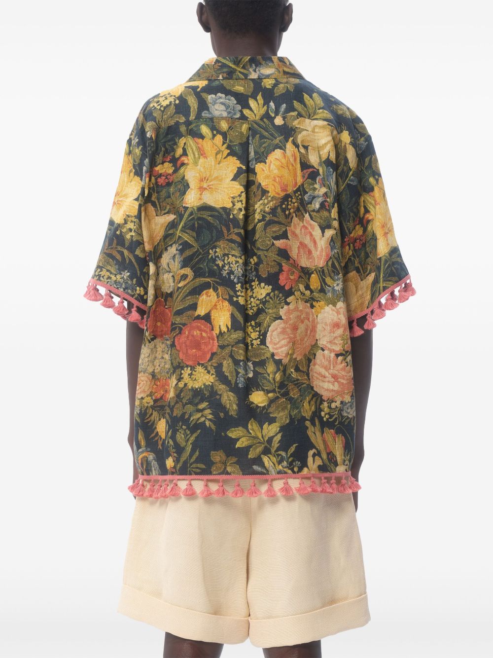 Valentino Linen Bowling Shirt With Apres L'hiver Print