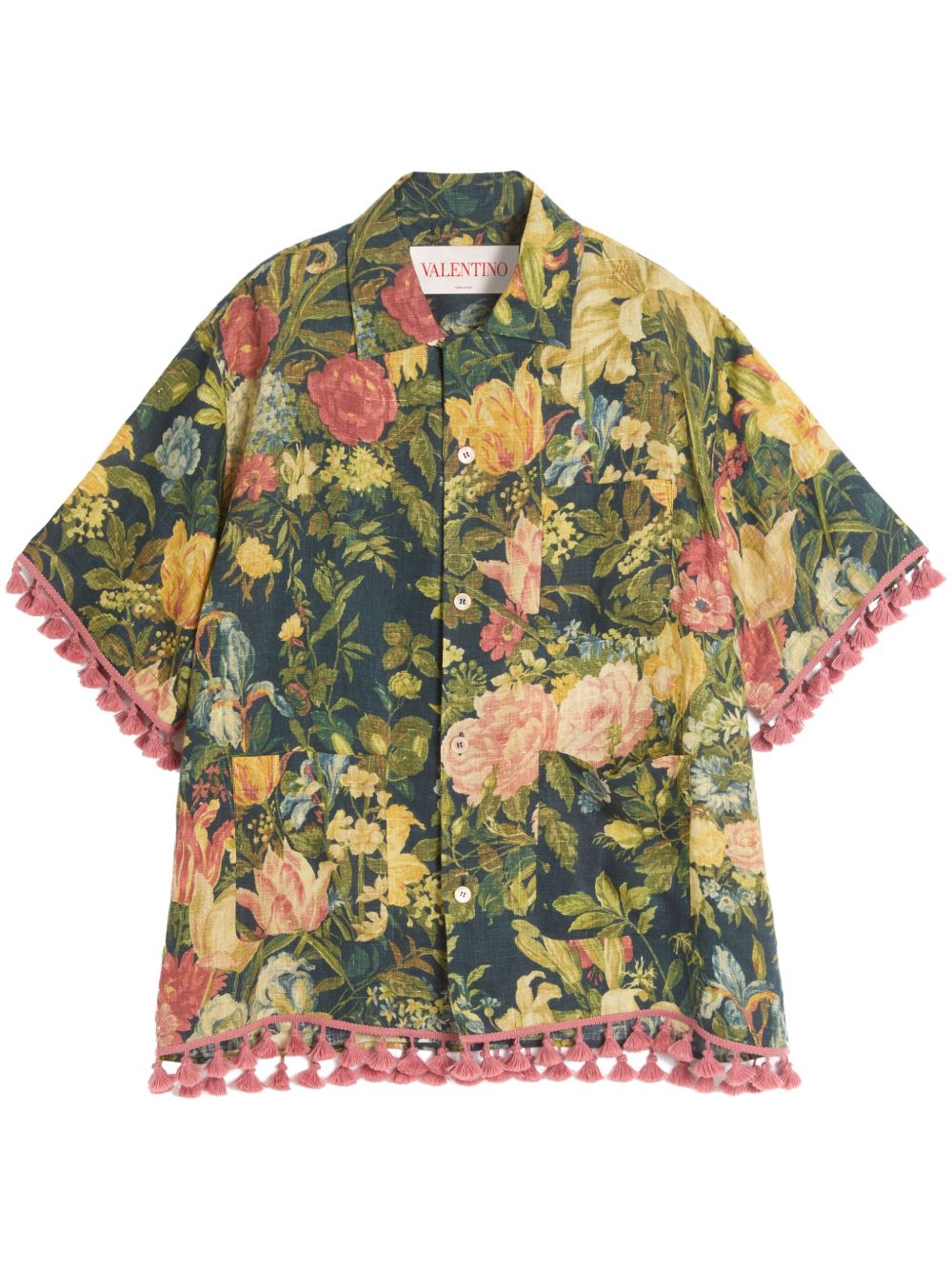 Valentino Linen Bowling Shirt With Apres L'hiver Print