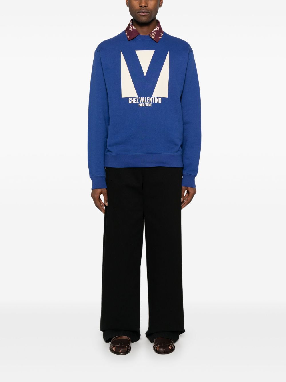 Valentino Cotton Crew Neck Sweatshirt Blue