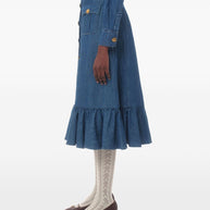 Valentino Blue Denim Midi Skirt With Ruffle Detail
