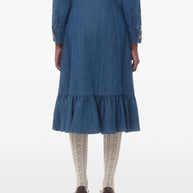 Valentino Blue Denim Midi Skirt With Ruffle Detail