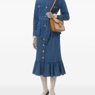 Valentino Blue Denim Midi Skirt With Ruffle Detail