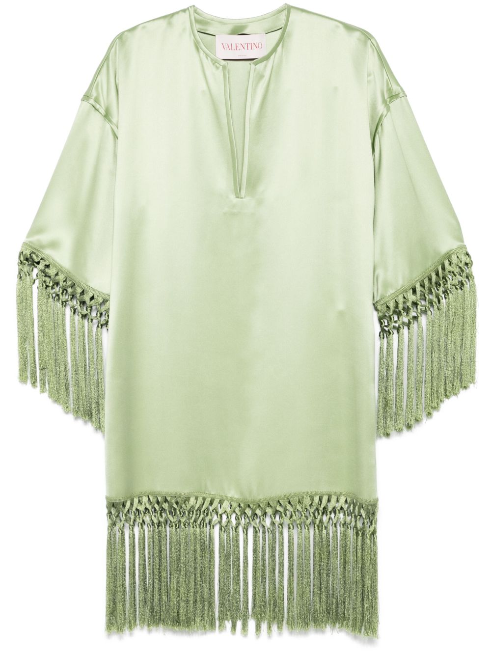 Valentino Green Silk Midi Dress With Tassel Detail