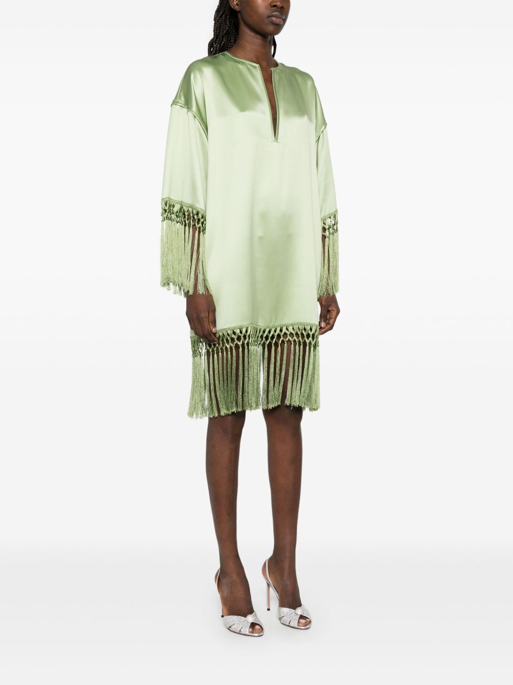 Valentino Green Silk Midi Dress With Tassel Detail