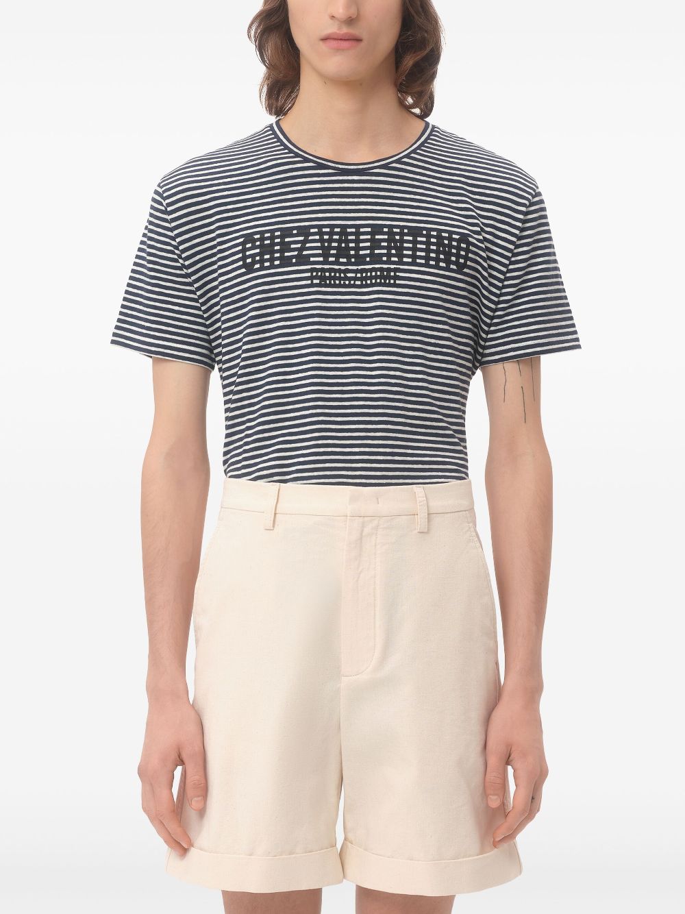 Valentino Striped Logo Print T-shirt White