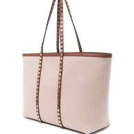 Valentino Garavani Rockstud Canvas Medium Tote - Leather Brown