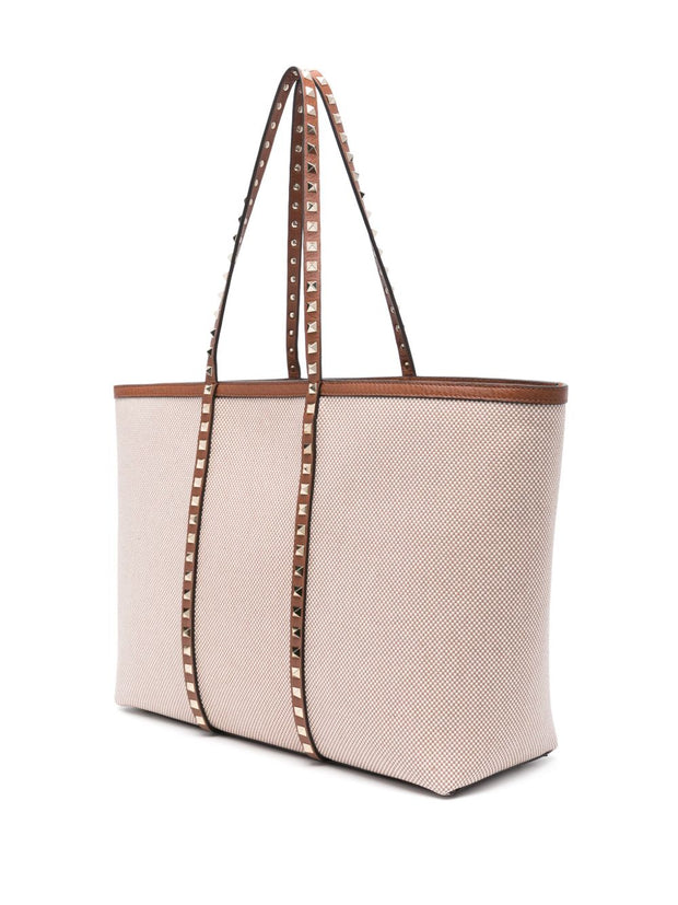 Valentino Garavani Rockstud Canvas Medium Tote - Leather Brown