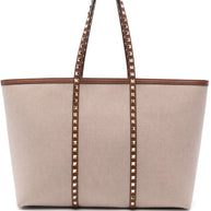 Valentino Garavani Rockstud Canvas Medium Tote - Leather Brown