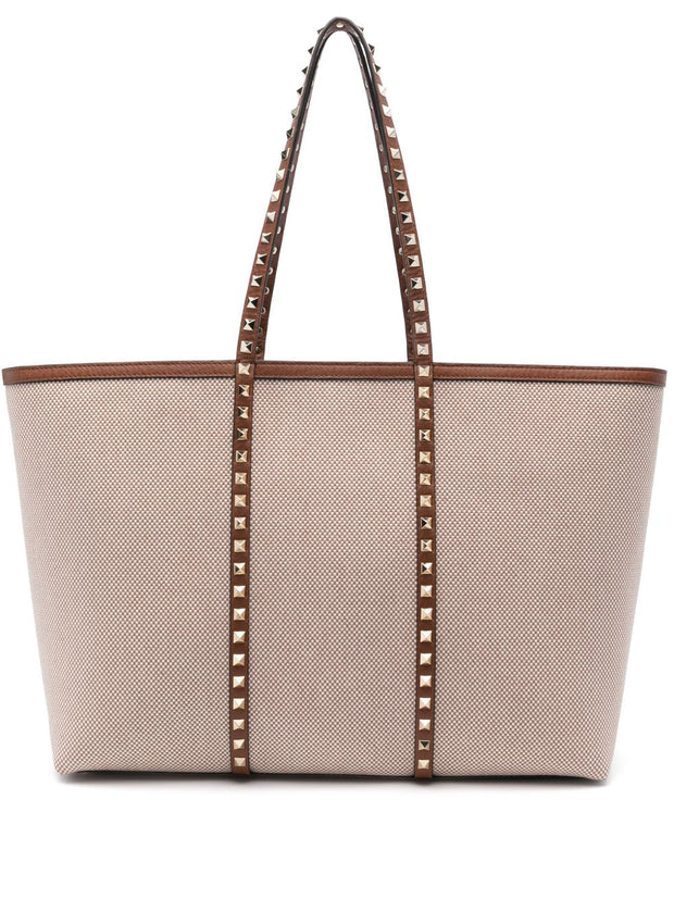 Valentino Garavani Rockstud Canvas Medium Tote - Leather Brown